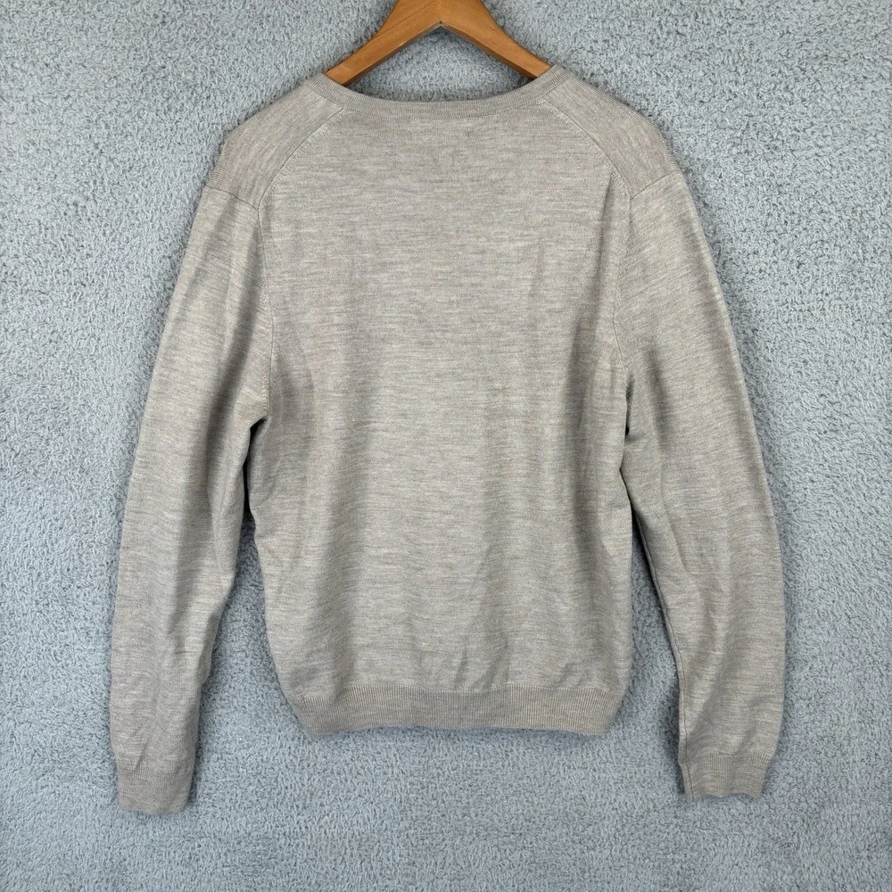 Brook Brothers Sweater Mens Medium Beige‎ V Neck  Saxxon Wool Pullover Preppy